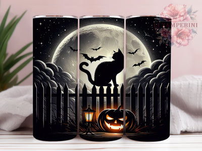 Black Cat Full Moon Halloween Tumbler, Full Moon Bat Cup, Spooky Cat Wrap, 20Oz Sublimation Design, Autumn Cat Mug, Halloween Night Drinkware, Gothic Cat Tumbler Sublimation Li Zamperini 