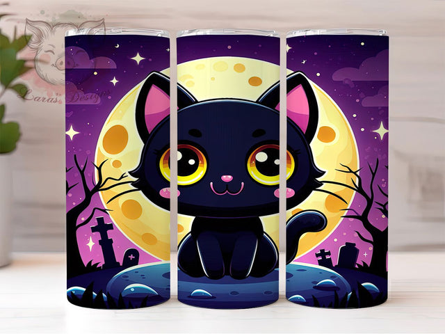 Black Cat Full Moon Halloween Tumbler, Halloween Night Cup, Full Moon Wrap, 20Oz Sublimation Design, Spooky Cat Drinkware, Witchy Cat Mug, Autumn Halloween Tumbler Sublimation Lara' s Designs 