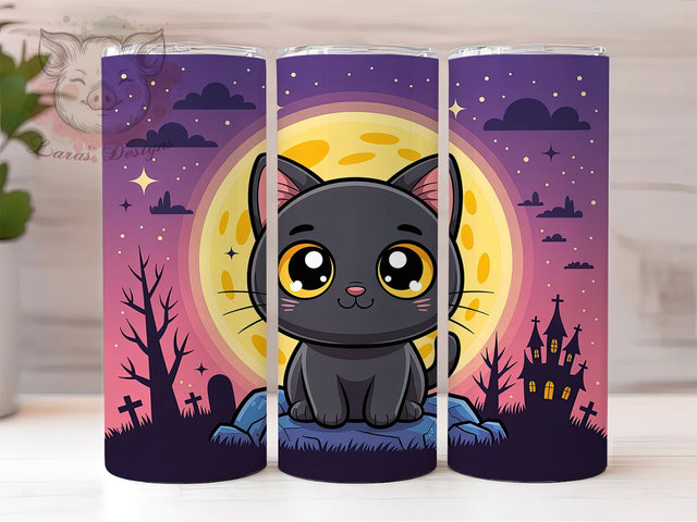 Black Cat Full Moon Halloween Tumbler, Halloween Night Cup, Full Moon Wrap, 20Oz Sublimation Design, Spooky Cat Drinkware, Witchy Cat Mug, Autumn Halloween Tumbler Sublimation Lara' s Designs 