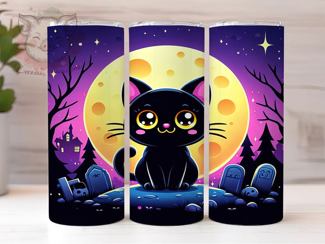 Black Cat Full Moon Halloween Tumbler, Halloween Night Cup, Full Moon Wrap, 20Oz Sublimation Design, Spooky Cat Drinkware, Witchy Cat Mug, Autumn Halloween Tumbler Sublimation Lara' s Designs 