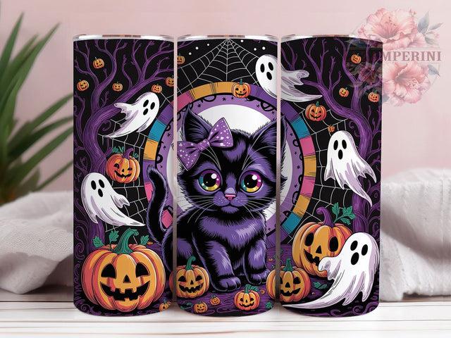 Black Cat Ghosts Pumpkin Tumbler, Cute Ghosts Wrap, Pumpkin Cup Design, Adorable Halloween Sublimation, 20oz Tumbler Wrap, Spooky Cat Drinkware, Ghosts and Pumpkins Cup Sublimation Li Zamperini 
