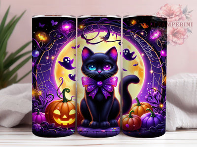 Black Cat Ghosts Pumpkin Tumbler, Cute Ghosts Wrap, Pumpkin Cup Design, Adorable Halloween Sublimation, 20oz Tumbler Wrap, Spooky Cat Drinkware, Ghosts and Pumpkins Cup Sublimation Li Zamperini 