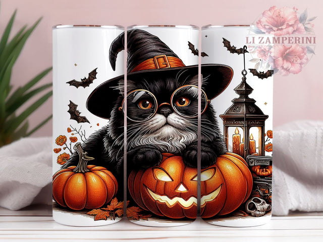 Black Cat Halloween 20 oz Skinny Tumbler Sublimation Design, Straight & Tapered Tumbler Png, Funny Scary Movie Cat Tumbler Png, Digital Download PNG Sublimation Li Zamperini 