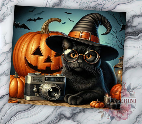 Black Cat Halloween 20 oz Skinny Tumbler Sublimation Design, Straight & Tapered Tumbler Png, Funny Scary Movie Cat Tumbler Png, Digital Download PNG Sublimation Li Zamperini 