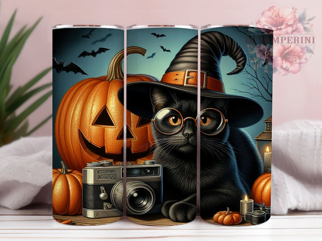 Black Cat Halloween 20 oz Skinny Tumbler Sublimation Design, Straight & Tapered Tumbler Png, Funny Scary Movie Cat Tumbler Png, Digital Download PNG Sublimation Li Zamperini 