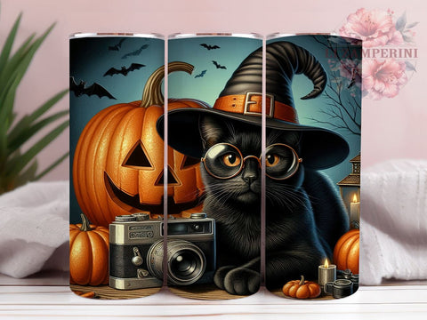 Black Cat Halloween 20 oz Skinny Tumbler Sublimation Design, Straight & Tapered Tumbler Png, Funny Scary Movie Cat Tumbler Png, Digital Download PNG Sublimation Li Zamperini 