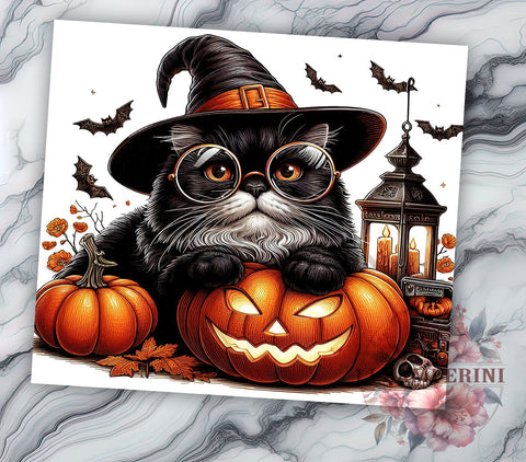 Black Cat Halloween 20 oz Skinny Tumbler Sublimation Design, Straight & Tapered Tumbler Png, Funny Scary Movie Cat Tumbler Png, Digital Download PNG Sublimation Li Zamperini 