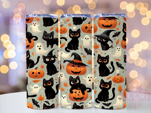 Black Cat Halloween 20oz Tumbler Wrap Sublimation Design, Straight Tapered Tumbler Wrap, Black Cats Tumbler Png, Instant Digital Download Sublimation SvggirlplusArt 