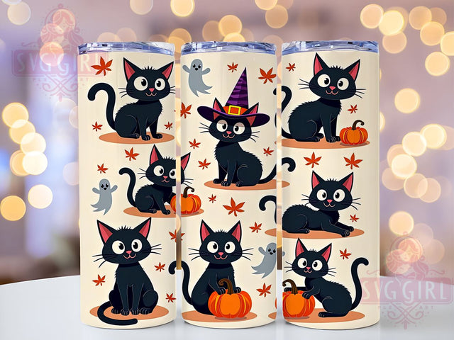 Black Cat Halloween 20oz Tumbler Wrap Sublimation Design, Straight Tapered Tumbler Wrap, Black Cats Tumbler Png, Instant Digital Download Sublimation SvggirlplusArt 