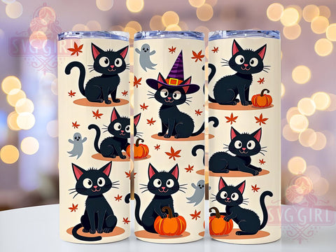 Black Cat Halloween 20oz Tumbler Wrap Sublimation Design, Straight Tapered Tumbler Wrap, Black Cats Tumbler Png, Instant Digital Download Sublimation SvggirlplusArt 