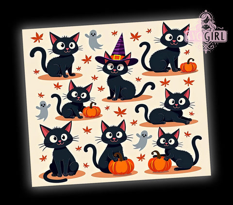 Black Cat Halloween 20oz Tumbler Wrap Sublimation Design, Straight Tapered Tumbler Wrap, Black Cats Tumbler Png, Instant Digital Download Sublimation SvggirlplusArt 