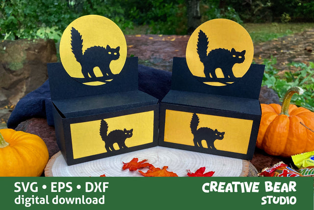 Black Cat Halloween Treat Favor Box SVG Creative Bear Studio 