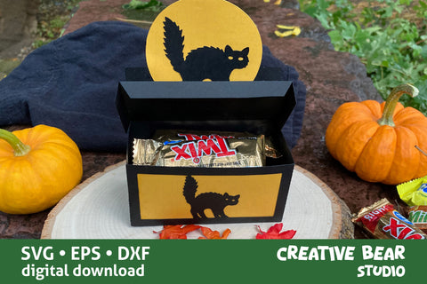 Black Cat Halloween Treat Favor Box SVG Creative Bear Studio 