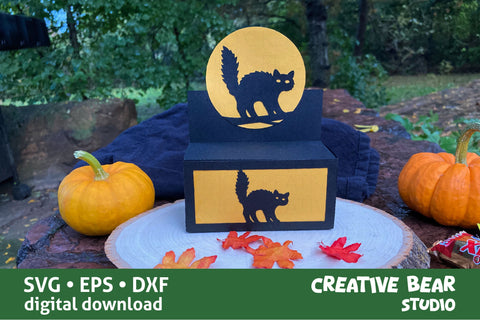 Black Cat Halloween Treat Favor Box SVG Creative Bear Studio 