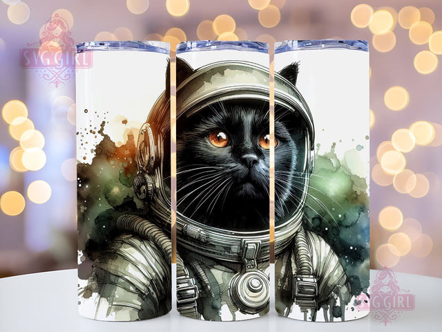 Black Cat In Space Astronaut 20oz Tumbler Wrap Sublimation Design, Straight Tapered Tumbler Wrap, Astronaut Black Cat Tumbler Png, Instant Digital Download Sublimation SvggirlplusArt 