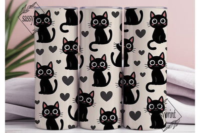 Black Cat Kawaii 20oz Tumbler Wrap Sublimation sassyprint 