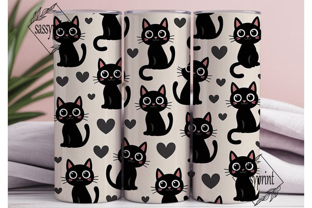 Black Cat Kawaii 20oz Tumbler Wrap Sublimation sassyprint 