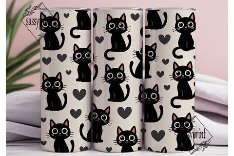Black Cat Kawaii 20oz Tumbler Wrap Sublimation sassyprint 
