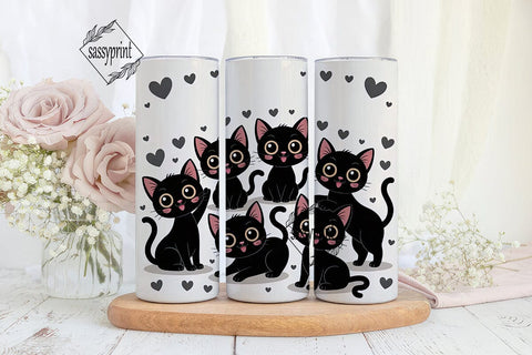 Black Cat Kawaii 20oz Tumbler Wrap Sublimation sassyprint 