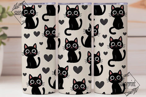 Black Cat Kawaii 20oz Tumbler Wrap Sublimation sassyprint 