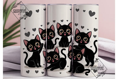 Black Cat Kawaii 20oz Tumbler Wrap Sublimation sassyprint 