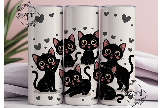 Black Cat Kawaii 20oz Tumbler Wrap Sublimation sassyprint 