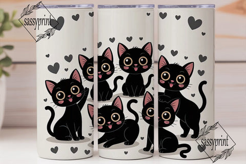 Black Cat Kawaii 20oz Tumbler Wrap Sublimation sassyprint 
