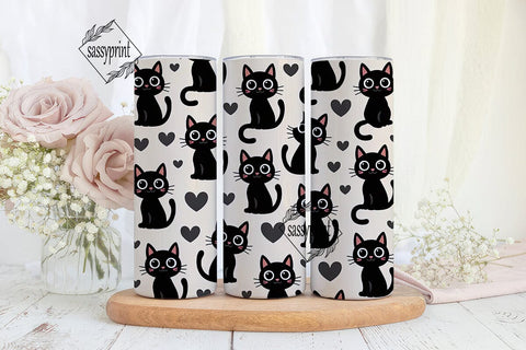 Black Cat Kawaii 20oz Tumbler Wrap Sublimation sassyprint 