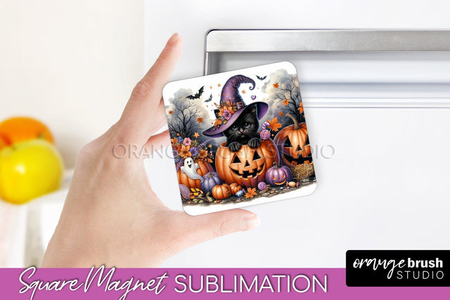 Black Cat Magnet Sublimation - Cute Halloween Magnet Sublimation OrangeBrushStudio 