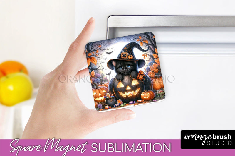 Black Cat Magnet Sublimation - Cute Halloween Magnet Sublimation OrangeBrushStudio 