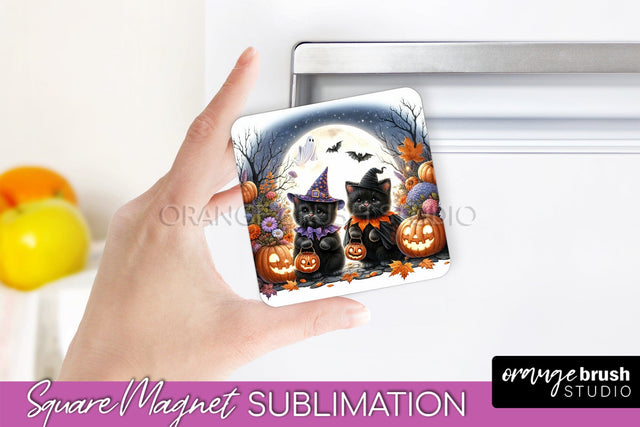 Black Cat Magnet Sublimation - Cute Halloween Magnet Sublimation OrangeBrushStudio 