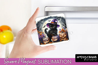 Black Cat Magnet Sublimation - Cute Halloween Magnet Sublimation OrangeBrushStudio 
