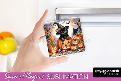 Black Cat Magnet Sublimation - Cute Halloween Magnet Sublimation OrangeBrushStudio 