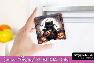 Black Cat Magnet Sublimation - Cute Halloween Magnet Sublimation OrangeBrushStudio 