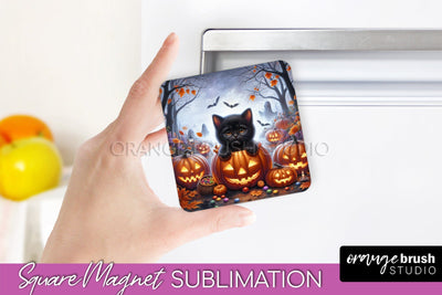 Black Cat Magnet Sublimation - Cute Halloween Magnet Sublimation OrangeBrushStudio 