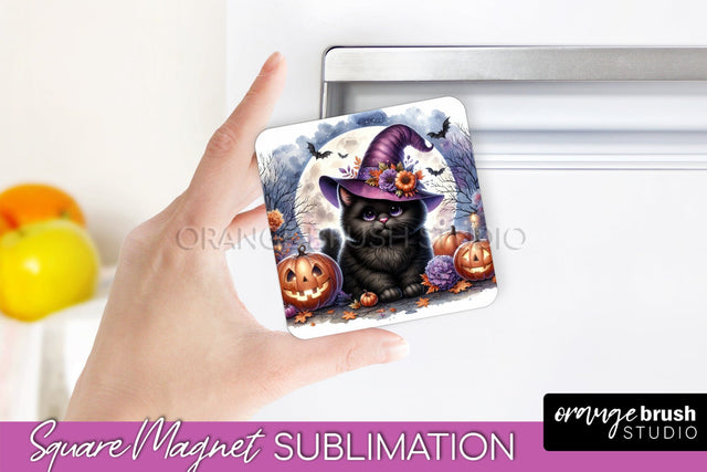 Black Cat Magnet Sublimation - Cute Halloween Magnet Sublimation OrangeBrushStudio 
