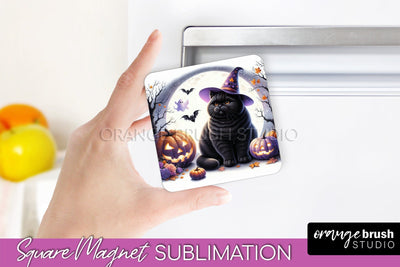 Black Cat Magnet Sublimation - Cute Halloween Magnet Sublimation OrangeBrushStudio 