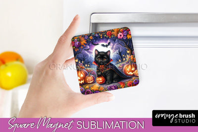 Black Cat Magnet Sublimation - Cute Halloween Magnet Sublimation OrangeBrushStudio 