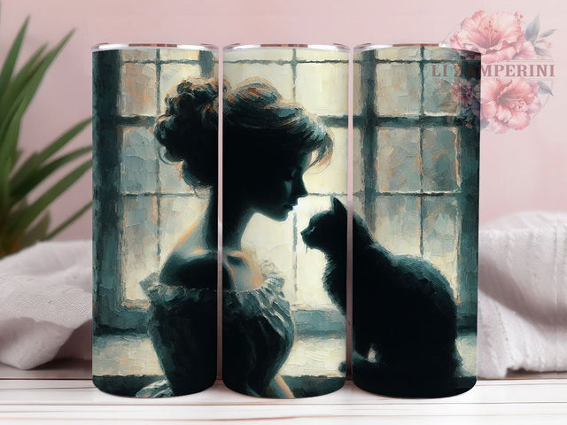 Black Cat Mom Feline Lover Tumbler, Pet Owner Tumbler, Cat Mom Design, Feline Lover Present, Black Cat Silhouette, Woman Cat Bond, Female Pet Parent Sublimation Li Zamperini 