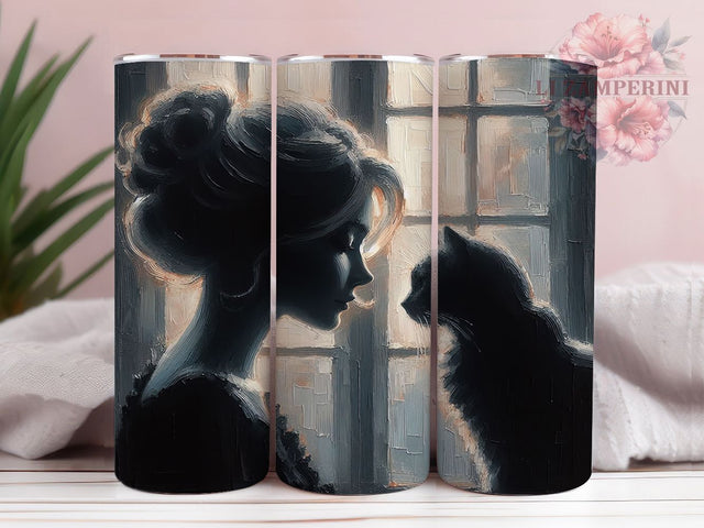 Black Cat Mom Feline Lover Tumbler, Pet Owner Tumbler, Cat Mom Design, Feline Lover Present, Black Cat Silhouette, Woman Cat Bond, Female Pet Parent Sublimation Li Zamperini 