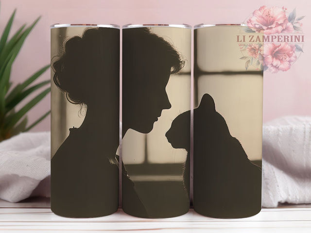 Black Cat Mom Feline Lover Tumbler, Pet Owner Tumbler, Cat Mom Design, Feline Lover Present, Black Cat Silhouette, Woman Cat Bond, Female Pet Parent Sublimation Li Zamperini 
