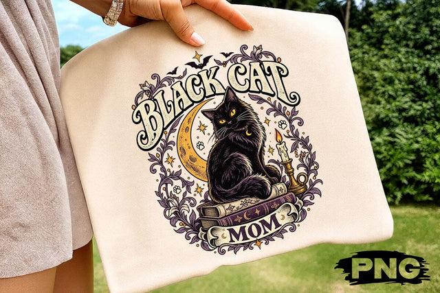 Black Cat Mom Halloween Witch Moon PNG SVG DesignDestine 