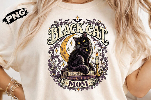 Black Cat Mom Halloween Witch Moon PNG SVG DesignDestine 