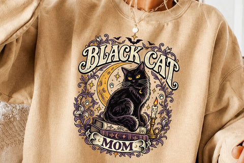 Black Cat Mom Halloween Witch Moon PNG SVG DesignDestine 