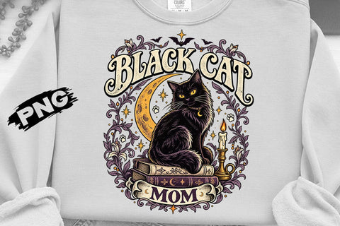 Black Cat Mom Halloween Witch Moon PNG SVG DesignDestine 