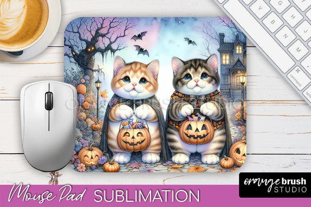 Black Cat Mouse Pad, Cute Halloween Mousepad Sublimation Sublimation OrangeBrushStudio 