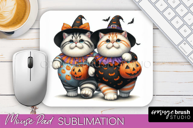 Black Cat Mouse Pad, Cute Halloween Mousepad Sublimation Sublimation OrangeBrushStudio 
