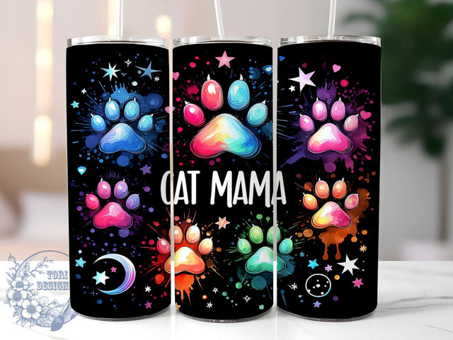 Black Cat Paw 20oz Skinny Tumbler, Fur Mama Tumbler Png, Straight & Tapered Tumbler Wrap, Instant Digital Download Sublimation ToriDesigns 