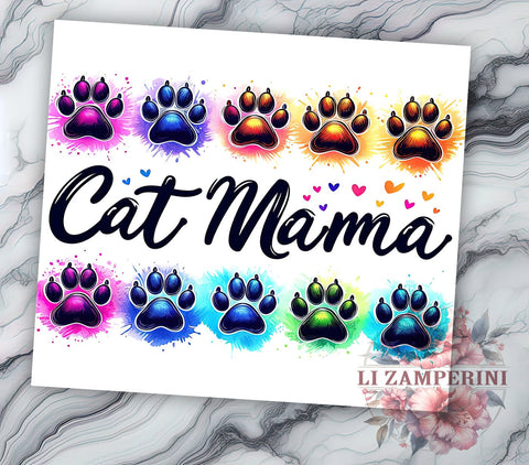 Black Cat Paw 20oz Tumbler Wrap PNG, Cat Mama Tumbler Png, Straight & Tapered Tumbler Wrap, Instant Digital Download Sublimation Li Zamperini 
