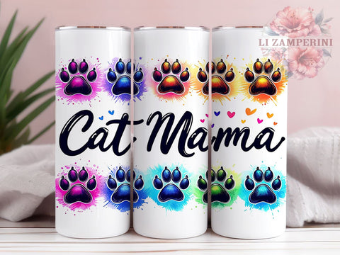 Black Cat Paw 20oz Tumbler Wrap PNG, Cat Mama Tumbler Png, Straight & Tapered Tumbler Wrap, Instant Digital Download Sublimation Li Zamperini 